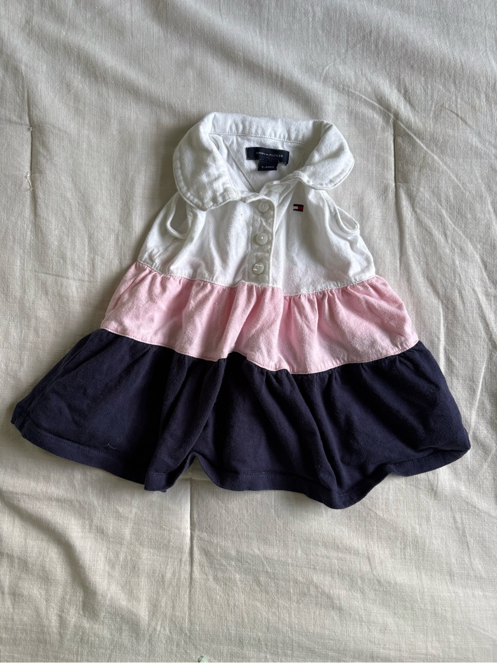 Tommy Hilfiger White Pink Navy Tiered Polo Dress